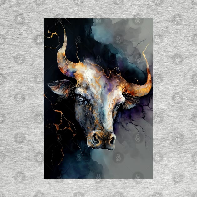 The Bull Head - Semi Abstract Alcohol Ink Resin Art by inkvestor